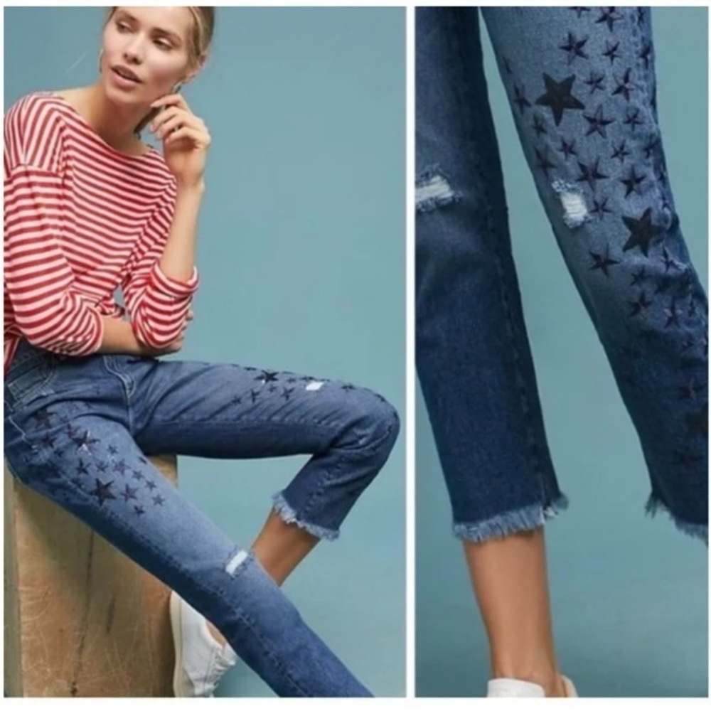 Pilcro Slim Boyfriend Star Sequined and Embroidered Jeans Size 25